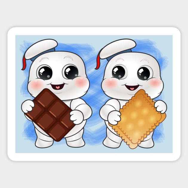 Chibi Stay Puft Marshmallow Man Smore Time! Sticker by AkanesChibiArt